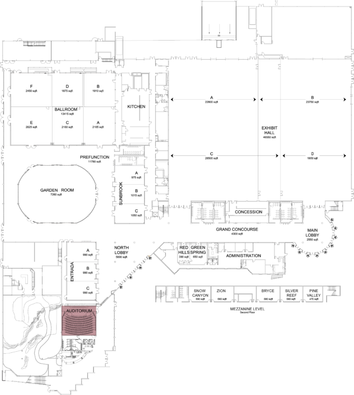 Floorplan of convention center with auditorium highlighted