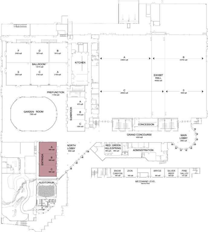 Floorplan of convention center with entrada highlighted