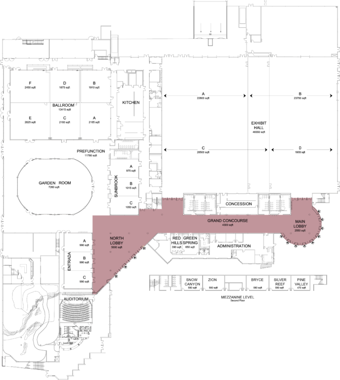 Floorplan of convention center with lobby highlighted